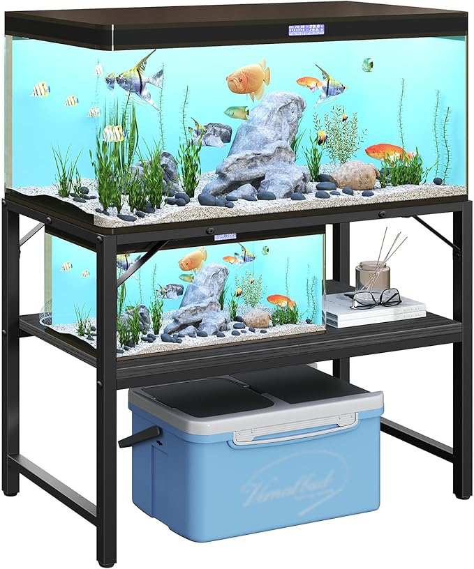 40-50 Gallon Fish Tank Stand, Aquarium Stand with 2-Tier Storage Shelves, Heavy Duty Breeder Turtle Terrarium Stand Rack for Home Office, 36.2" L x 18.9" W x 24.4" H, Black FTBK4001