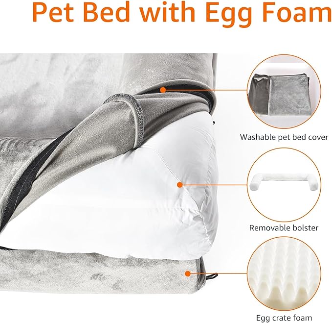 Amazon Basics Dog Bed with Cooling Gel Memory Foam, Pressure-Relief Support for Dogs up to 55lbs, Non-Slip Bottom, Machine Washable Cover, Large Sized (36" x 27"), Brown