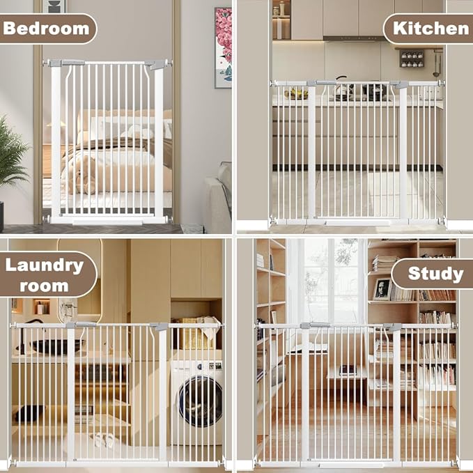 41" Extra Tall and Wide Baby Gate, 65.8-68.5'' Wide Pet Cat Gate for Doorway, Extra Wide Pressure Mounted Child Door with Expansion Kit, Metal Safe Gate, Tall Dog Gate, White