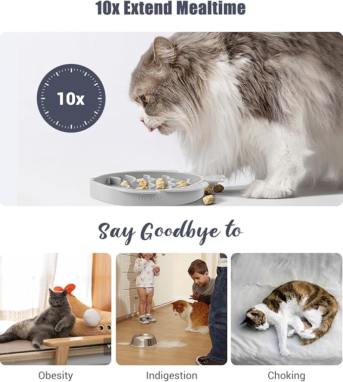 Coomazy 2-in-1 Silicone Slow Feeder Dog Cat Bowls, Interactive Puzzle Toy for Pets Dry/Wet Food Training, Keeps Dogs Cats Busy, Prevents Puppy Kitty Overeating (Smoky Gray, 1.2 Cup)