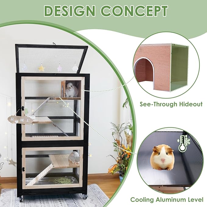 Chinchilla Cage Large Critter Nation Enclosure for Squirrel Chameleon Ferret Rat Guinea Pig Rabbit with Ramps, Chew-Proof Ramps & Slide-Out Tray
