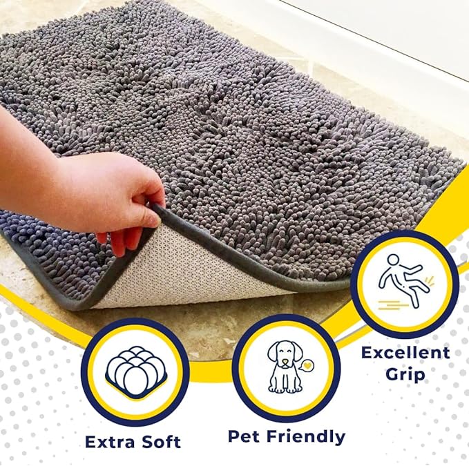 Muddy Mat® Original Dog Door Mat for Muddy Paws, Super Absorbent Microfiber, Non-Slip Washable Pet Rug, Quick Dry Chenille Entryway Carpet, Machine Washable Indoor Outdoor mat, Grey 24"x35