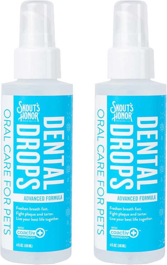SKOUT'S HONOR Advanced Dental Drops - Fights Plaque and Tartar, Freshens Breath Fast, No Brushing Required, 4oz, 2-Pack