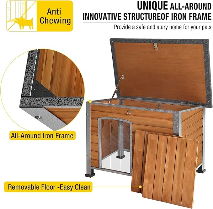 Aivituvin Dog House Outdoor & Indoor Unique All-Around Iron Frame Dog Kennel for Winter with Raised Feet Weatherproof for Small & Medium & Large Dogs