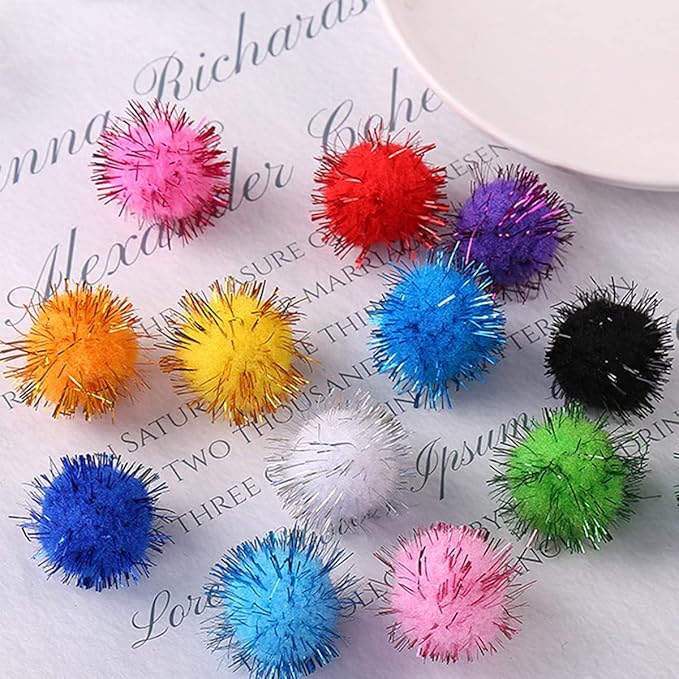 PET SHOW 20pcs Cat Sparkle Ball for Indoor Cats 1.77 Inch Assorted Color Glitter Kittens Toy Balls Cat Chase Pom Pom Balls for Cats