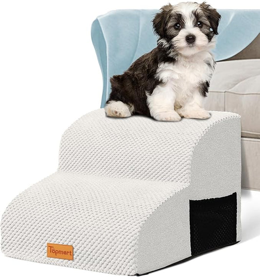 Topmart High Density Foam Pet Steps 2 Tiers,11.8" High,Non-Slip Dog Stairs,Soft Foam Dog Ramp Ladder,Best for Injured,Older Cats,Pets with Joint Pain,Suitable for Low Sofas,Stairs,Lower Place