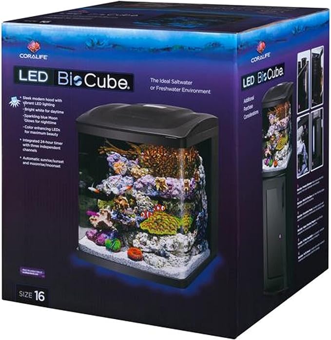 Coralife LED BioCube Aquarium Fish Tank Kit for Saltwater, Marine, Reef or Live Plants, 16 Gallon
