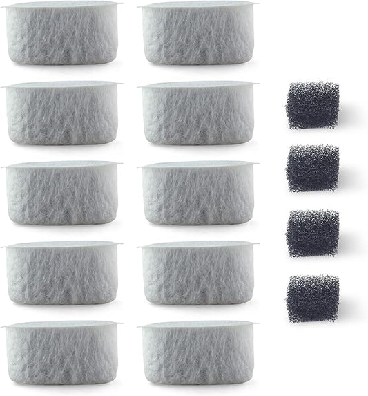 PET STANDARD Replacement Water Filter & 4 Pack Replacement Pre-Filter Sponges Compatible With WOPET® 67oz/2L Automatic Pet Fountain, Pack of 10