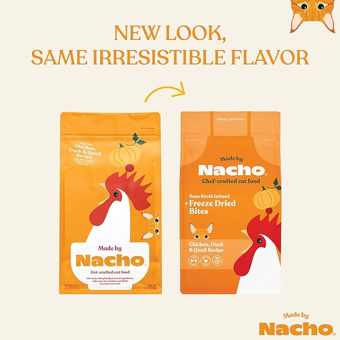 Made by Nacho Dry Cat Kibble 2lb Bag, High Protein Premium Cat Food with Freeze-Dried Pieces, Cage-Free Chicken, Duck & Quail, Limited Ingredients, Single Bag