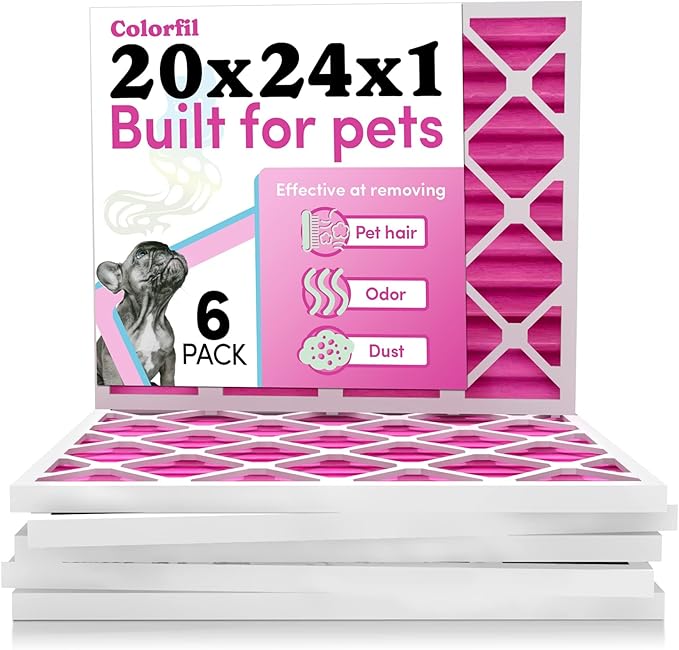 Colorfil 20x24x1 Air Filter (6-Pack) | Made in the USA | Color Changing | Remove Cat and Dog Odor | MERV 8 for Pet Hair Dander and Dust | 19.5"x23.5"x0.75" Exact Size