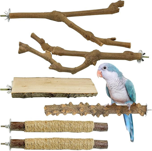 kathson 5pcs Natural Parrot Perch for Cage Wooden Bird Perches Grape Bird Stick Parakeet Climbing Standing Branches Toy Chewable Cage Accessories for Small Budgies Cockatiels