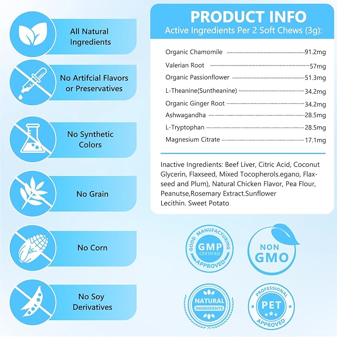 Calming Chews for Cats, Cat Calming Treats - Cat Anxiety Relief, Helps Reduce Stress & Promotes Relaxation for Travel, Boarding, Vet Visits, Separation Anxiety - Chicken (230 Soft Chews)