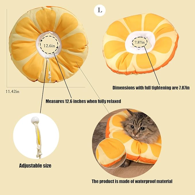 Cat Recovery Soft Collar.Cute Orange Shape, Waterproof Soft Recovery Collar. Anti-bite and Anti-Lick Wound Healing Safe Adjustable Elizabethan Collar.(L)