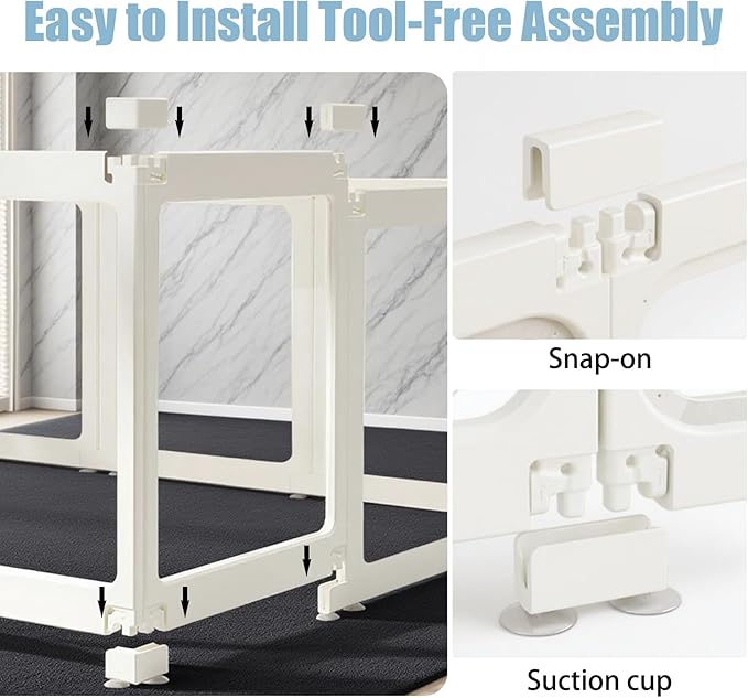 Clear Acrylic Dog Playpen Transparent Dog Playpens Indoor, Small Pet Play Pen for Small Dogs, Puppies, Cats & Rabbits, Assemble & Disassemble, with Door & Suction Cups (23.6" H, 12PCS),White