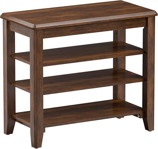 Shoe Bench Storage Rubberwood, Entryway Bench with 3-Tiers Height Adjustable, Shoe Rack Front Door Entrance Organizer for Hallway Living Room, Mudrooms, Walnut,23.6"