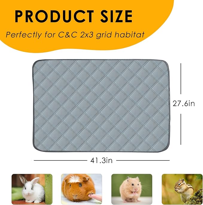 2 Pack Guinea Pig Cage Liners for C&C 2x3 Habitat Washable Guinea Pig Bedding Super Absorbent | Waterproof | Non Slip| Reusable Guinea Pig Pee Pads for Small Animals Cage - 41.3" x 27.6"