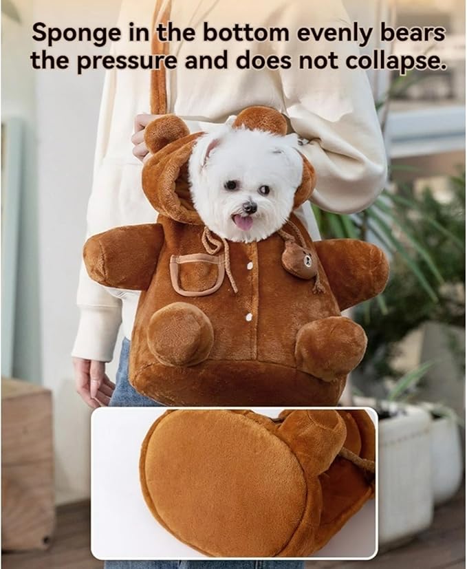 Cat Puppy Costume Plush Outing Backpack Cute Bear Bee Design Anti-Escape Bag for Kitten Cat Small Dog (Bear,Small)