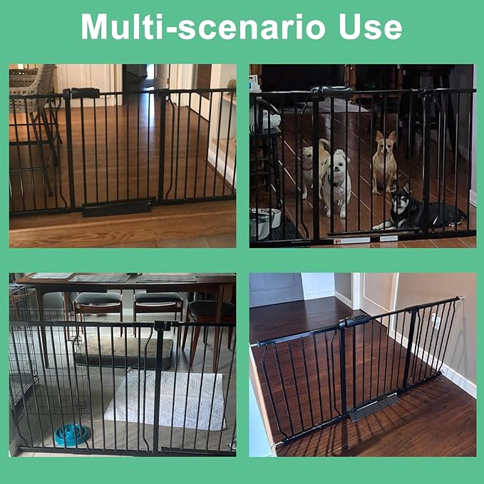 ALLAIBB Extra Wide Pressure Mounted Baby Gate Walk Through Child Kids Safety Toddler Tension White Long Large Pet Dog Gates with Extension for doorways Kitchen (57.48-62.20"/146-158cm, Black)