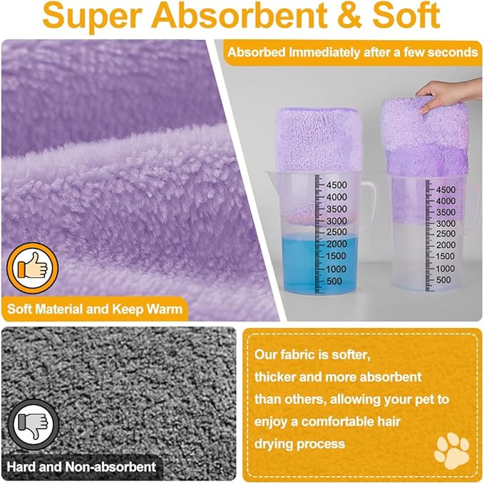 Medium to Large Size Dog Bathrobe, Quick Drying Super Absorbent Used for After Bathing, Warm Dog Towels, Adjustable Hoodies and Belts for Pet Dogs Bath Clothes Products (Purple, 5XL)