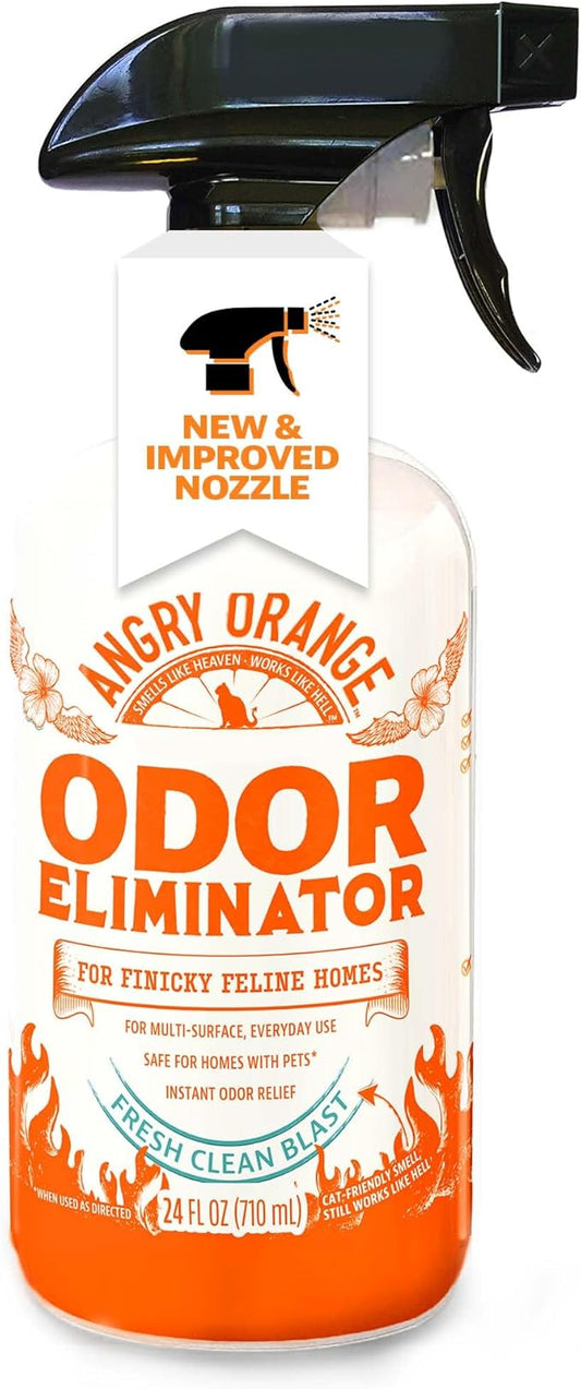 ANGRY ORANGE Pet Odor Eliminator for Cat Urine, Carpet Stains, and Strong Smells – Fresh Scent Odor Remover- 24 oz