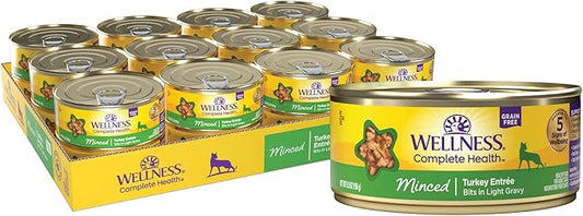 Wellness Complete Health Minced Adult Wet Cat Food, Natural, Protein-Rich, Grain Free, 5.5 Ounce, 24 Pack, (Turkey Entrée)