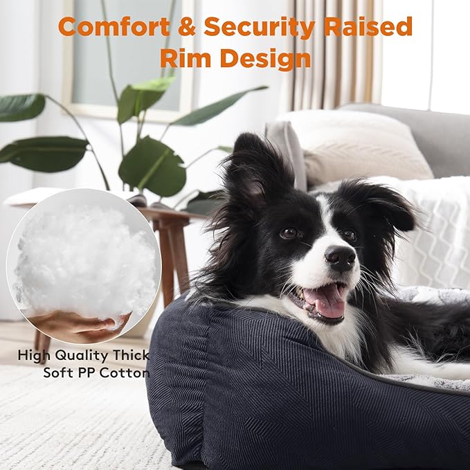 GASUR Large Dog Bed, Rectangle Washable Pet Beds, Orthopedic Dog Sofa Bed, Durable Pet Cuddler Anti-Slip Bottom, Soft Calming Sleeping Warming Puppy Bed (L (35"x 25"x 9"), Black)