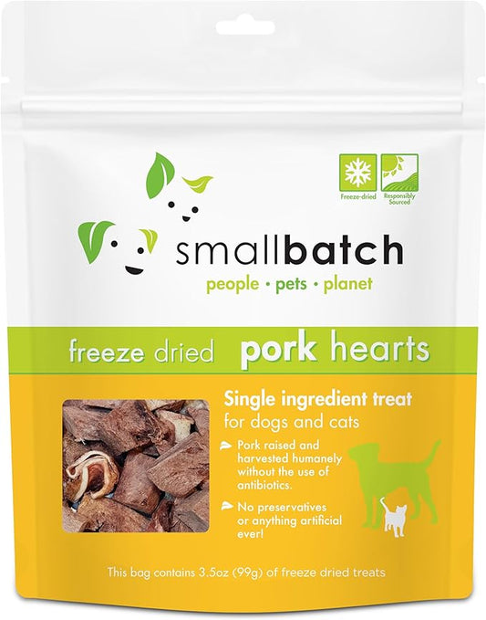 smallbatch Pets Premium Freeze-Dried Pork Heart Treats for Dogs and Cats, 3.5 oz, Made and Sourced in The USA, Single Ingredient, Humanely Raise Meat, No Preservatives or Anything Artificial
