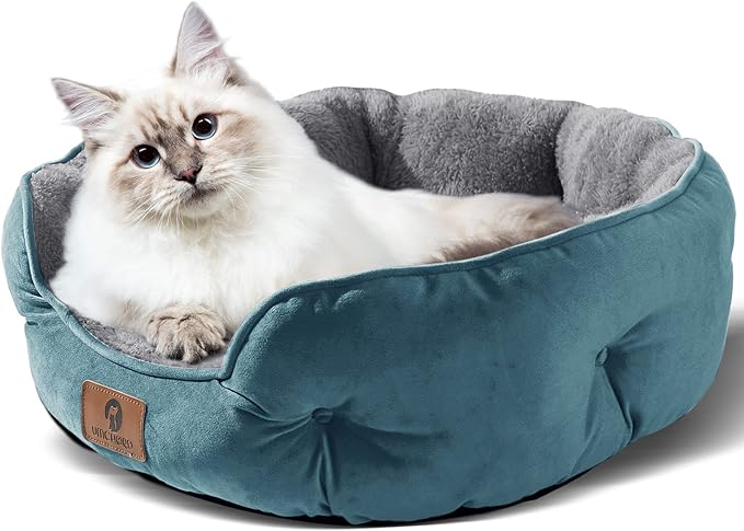 Asvin Small Dog Bed for Small Dogs, Cat Beds for Indoor Cats, Pet Bed for Puppy and Kitty, Extra Soft & Machine Washable with Anti-Slip & Water-Resistant Oxford Bottom, Teal, 20 inches