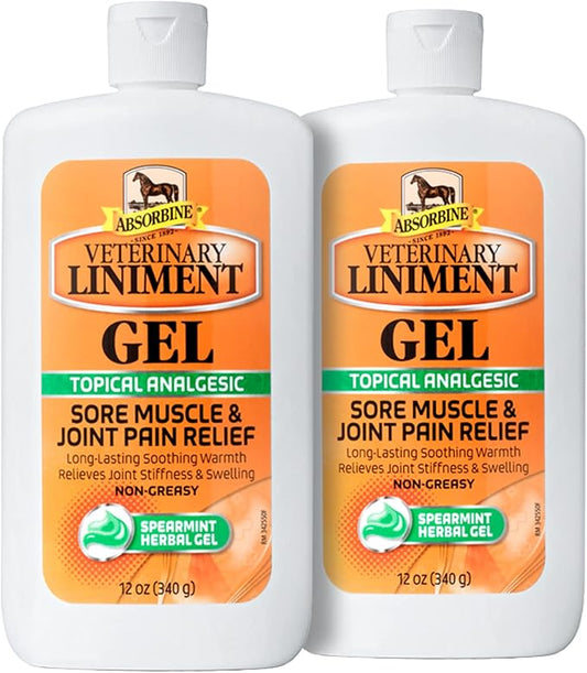 Absorbine Veterinary Liniment Gel, Topical Menthol Analgesic Rub for Sore Muscle, Joint & Arthritis Pain Relief, 12oz Bottle 2-Pack
