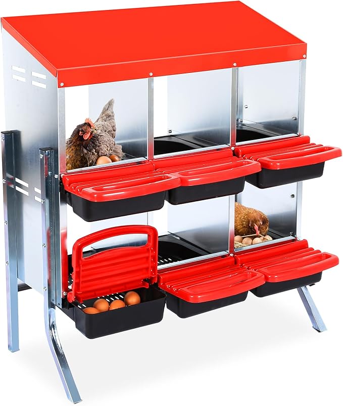 Chicken Nesting Box, 6 Hole 2 Layer Hen Nest Boxes with Legs, Roll Away Eggs Laying Boxes,Cleanable Pull Out Hen Roosting Boxes