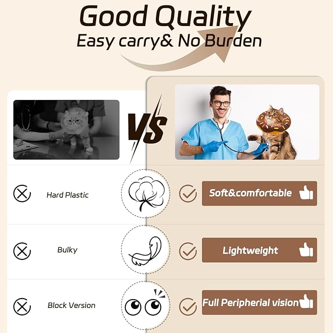 Cat Cone Collar Soft, Adjustable Cat Recovery Collar for Small Medium Large Cats, Cute Donut E Collar After Surgery, Cone for Cats to Stop Licking Kitten Cones (Donut Brown, Medium)