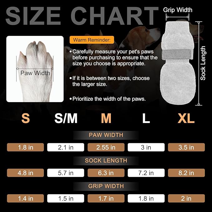 BEAUTYZOO Anti Slip Dog Socks for Small Medium Large Dogs,Paw Protector with Grips for Hardwood Floor Hot/Cold Pavement,Traction Control 3 Pairs AntiTwist Dog Shoes to Prevent Licking for Senior Dog