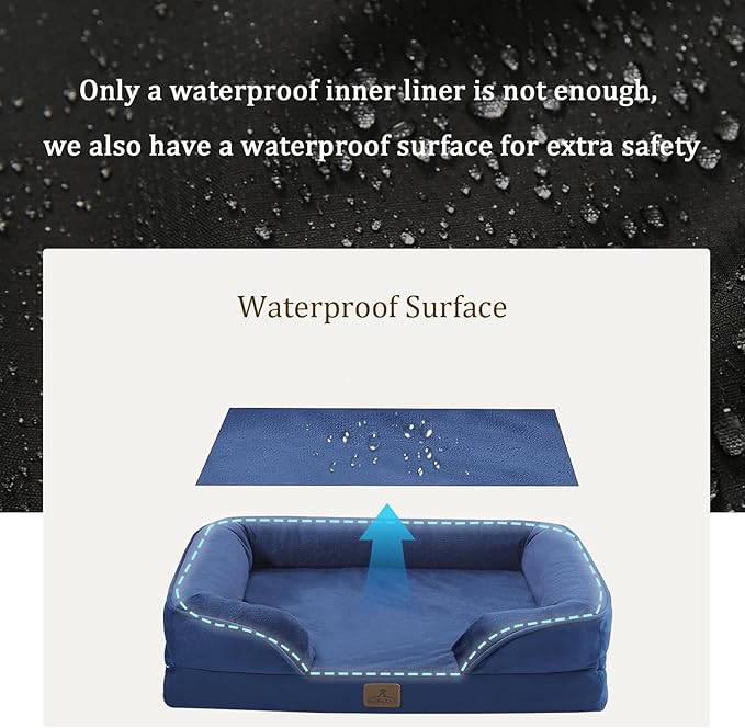 Bedfolks Orthopedic Dog Bed, Waterproof Dog Sofa Bed for Small Dogs & Cats, Egg Foam Pet Couch Bed with Removable Washable Cover and Nonslip Bottom, Navy Blue