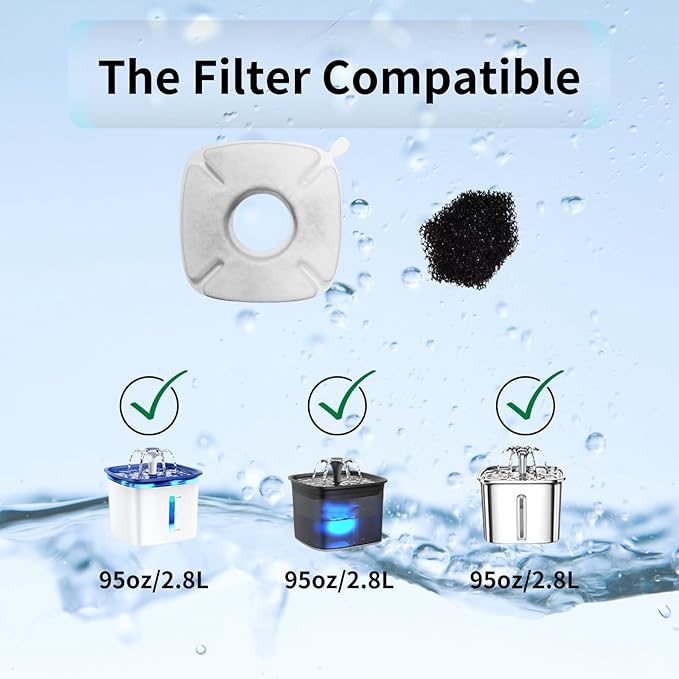 20 Pcs Cat Water Fountain Replacement Filters, Compatible With Veken 95oz/2.8L Cat Water Fountain,(Contains 10 Cat Fountain Filters and 10 Sponges)
