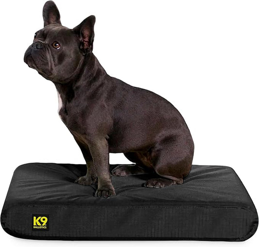 K9 Ballistics Tough Rip-Stop Orthopedic Rectangle Dog Bed Removable Washable Cover, Solid Orthopedic Foam for Size S Dogs 24"x18", Obsidian Black