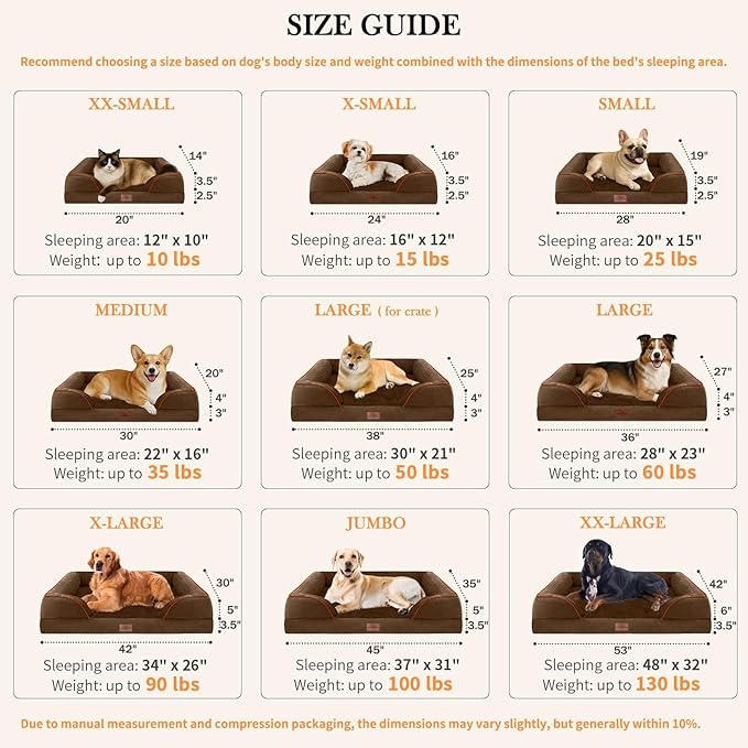 Comfort Expression Small Dog Beds Waterproof Orthopedic Foam Dog Sofa Beds for Small Dogs Comfy Pet Bed with Washable Removable Cover & Non-Slip Bottom(X-Small,Chocolate Brown)