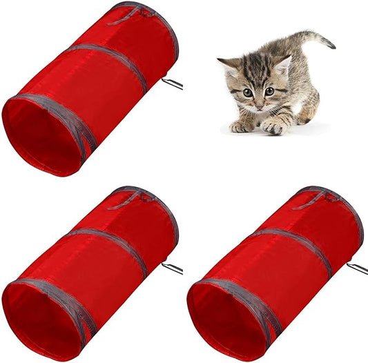 iCAGY Foldable Spiral Cat Tunnel - Indoor Toy for Small Cats, Kittens, and Rabbits - Tube for Interactive Play and Outdoor Fun - Pet Activity Toy Red 20" 3 Pcs