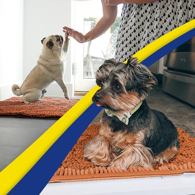 Muddy Mat® AS-SEEN-ON-TV Highly Absorbent Microfiber Dog Door Mat and Pet Rug, Non Slip Thick Washable Area and Bath Mat Soft Chenille for Kitchen Bathroom Bedroom and Indoor - Orange XXL 60"X48"