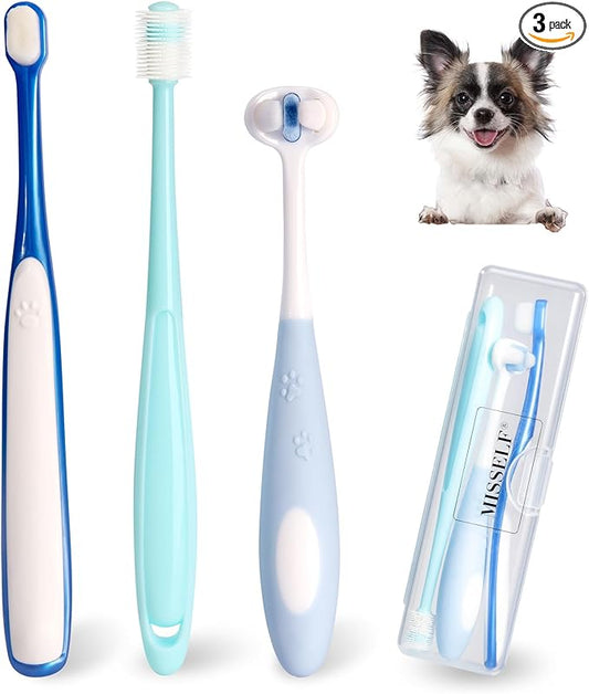 Ultra Soft Nano Dog Toothbrush Kit for Small Breed, Silicone 360 Pet Tooth Brushes for Dogs Cat,Canine Dental Care Set of 3 Different Shapes