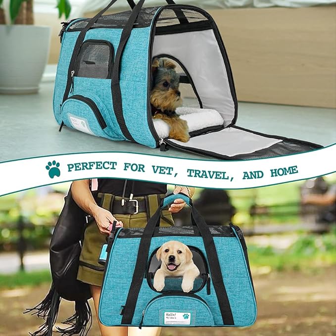 PetAmi Airline Approved Pet Carrier for Cat, Soft Sided Dog Carrier for Small Dog, Cat Travel Supplies Accessories Indoor Cat, Ventilated Pet Carrying Bag Medium Large Kitten Puppy, Large Heather Blue