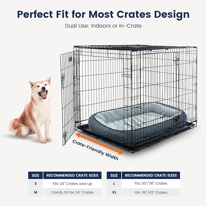 Orthopedic Dog Bed for Large Size Dog Washable Cover, Egg Crate Foam Bed for Senior Dogs,Oval Kennel Bed, Pet Couch Bed with Four Sided Bolster, Removable Washable Cover Non-Slip Bottom, Haze Blue
