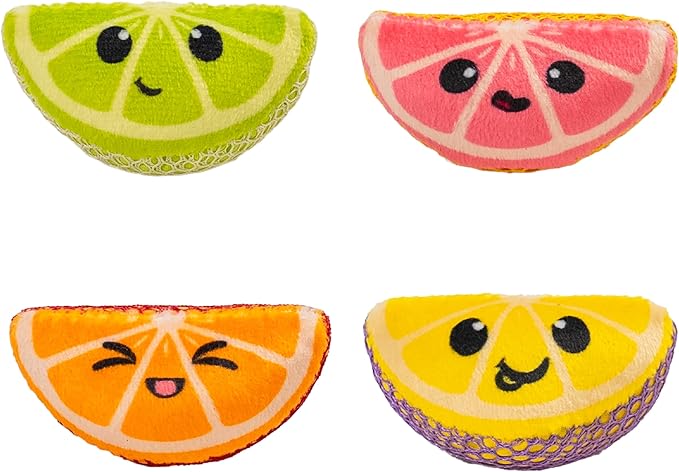 Catstages Dental Fruit Wedges 4 Pk, Soft and Textured Catnip Chew Toys That Help Clean Teeth, Multicolored