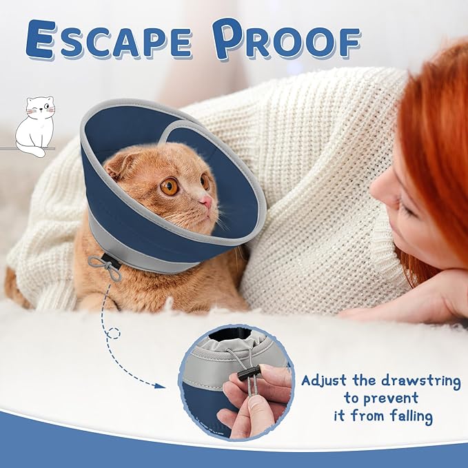 Cat Cone Collar Soft to Stop Licking, Adjustable, Foldable Lightweight Kitten Cones After Surgery Recovery for Cats & Kittens, Cat Cone Alternative (Solid Blue, L)