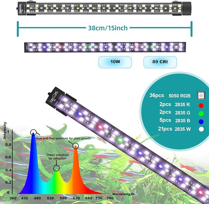 Submersible Aquarium Light for 16 to 27 Inch Fish Tank, 24/7 Cycle Fish Tank Light with Timer, Aquarium Plant Light with Full Spectrum+7 Single Colors, Auto On/Off, Adjustable Brightness