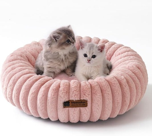 MEWOOFUN Donut Dog Beds for Small Dog, Calming Bed Round Cute Puppy Bed with Non-Slip Bottom, Fluffy Washable Pet Bed for Puppy and Kitten (Pink, XS (20x20x6))