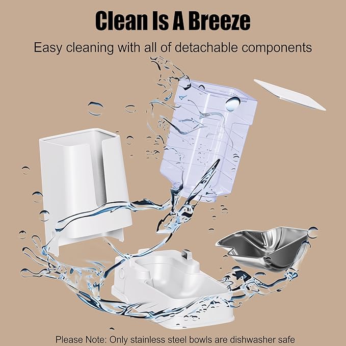 Automatic Cat Feeder and Cat Water Dispenser Set with Stainless Steel Bowls Gravity Dog Feeder for Small Medium Big Dog Pets Puppy Kitten, 3.8L x 2