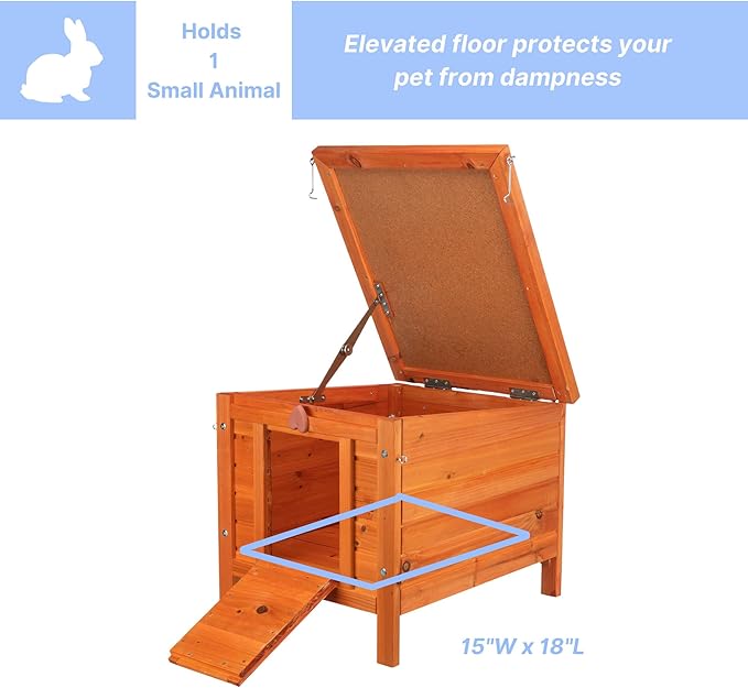 TRIXIE natura XS Small Animal House - Outdoor/Indoor Rabbit Hideout with Hinged Roof & Raised Floor - Solid Wood House with Entry Ramp, Weather-Resistant Home for Bunnies & Guinea Pigs - Brown