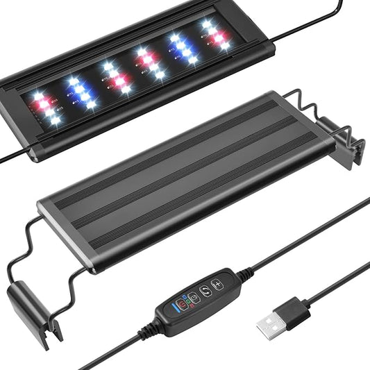 FEDOUR USB Mini Aquarium LED Light, Full Spectrum Aquarium Light with Extendable Brackets, Adjustable Aquarium Plant Light with External Controller, for Freshwater Tank (8-13in)