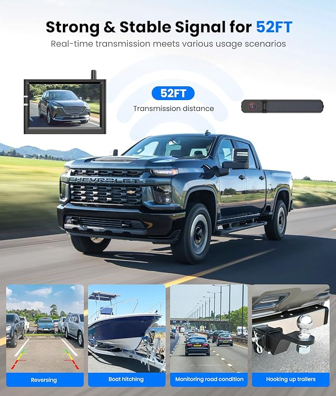 AUTO-VOX Solar Wireless Backup Camera:5" HD 1080P Monitor,3 Mins DIY Installation & 5000 mAh Battery Powered Solar Back Up Camera Systems, IP69K Waterproof Reverse Camera for Car, Van, Truck, Trailer