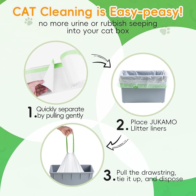 60 Pack Cat Litter Box Liners for Meo Want SC01, MW-SC02, MW-LR01,1.5 Mil Thick Drawstring Heavy Duty Leak-proof Disposable Smart Self-Cleaning Litter Box Robot Waste Drawer Trash Bags 18" x 12.6"
